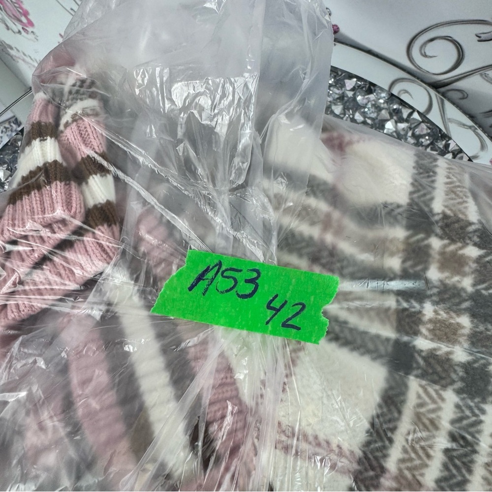 K.s be your style sweater stripes Plaid V-Neck Sweater - Cream and Pink knit - Picture 8 of 8